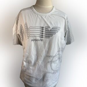 Armani Jeans White Short Sleeve Mesh Overlay  Tee